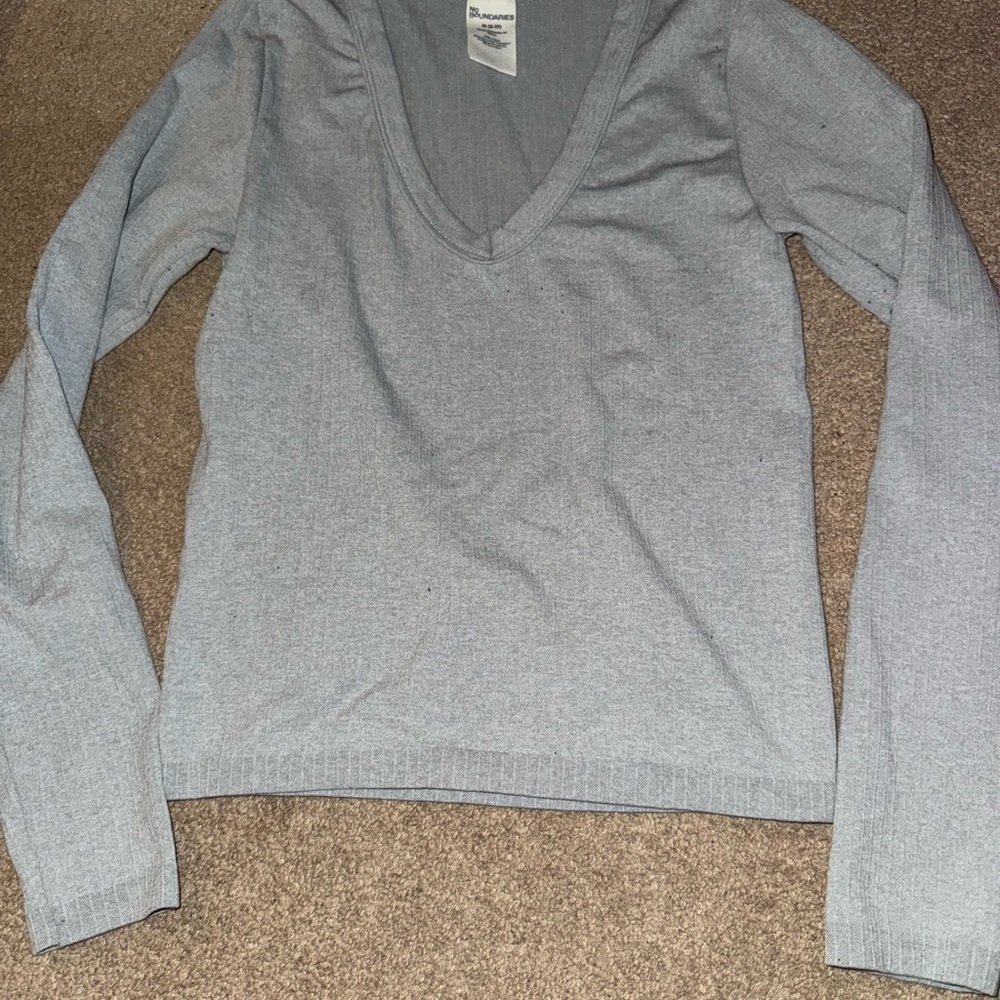 No Boundaries Light Gray V-Neck Sweater